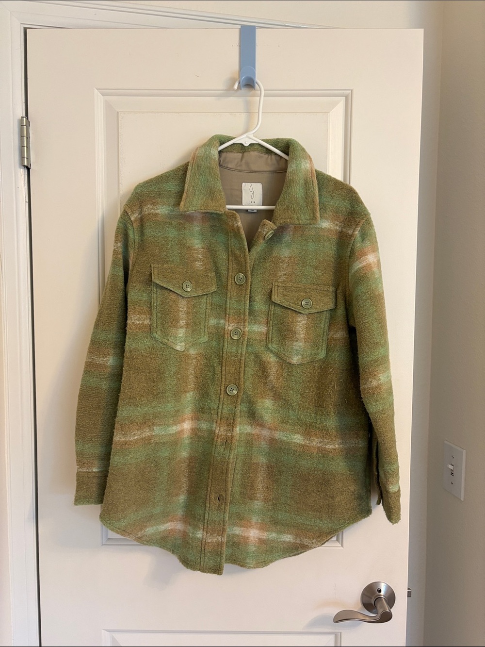 Joie Green & Tan Plaid Fleece Shacket